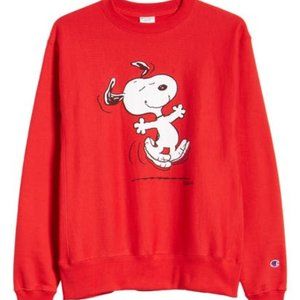 Champion X Peanuts Snoopy Sweatshirt, Red, Men's Size L